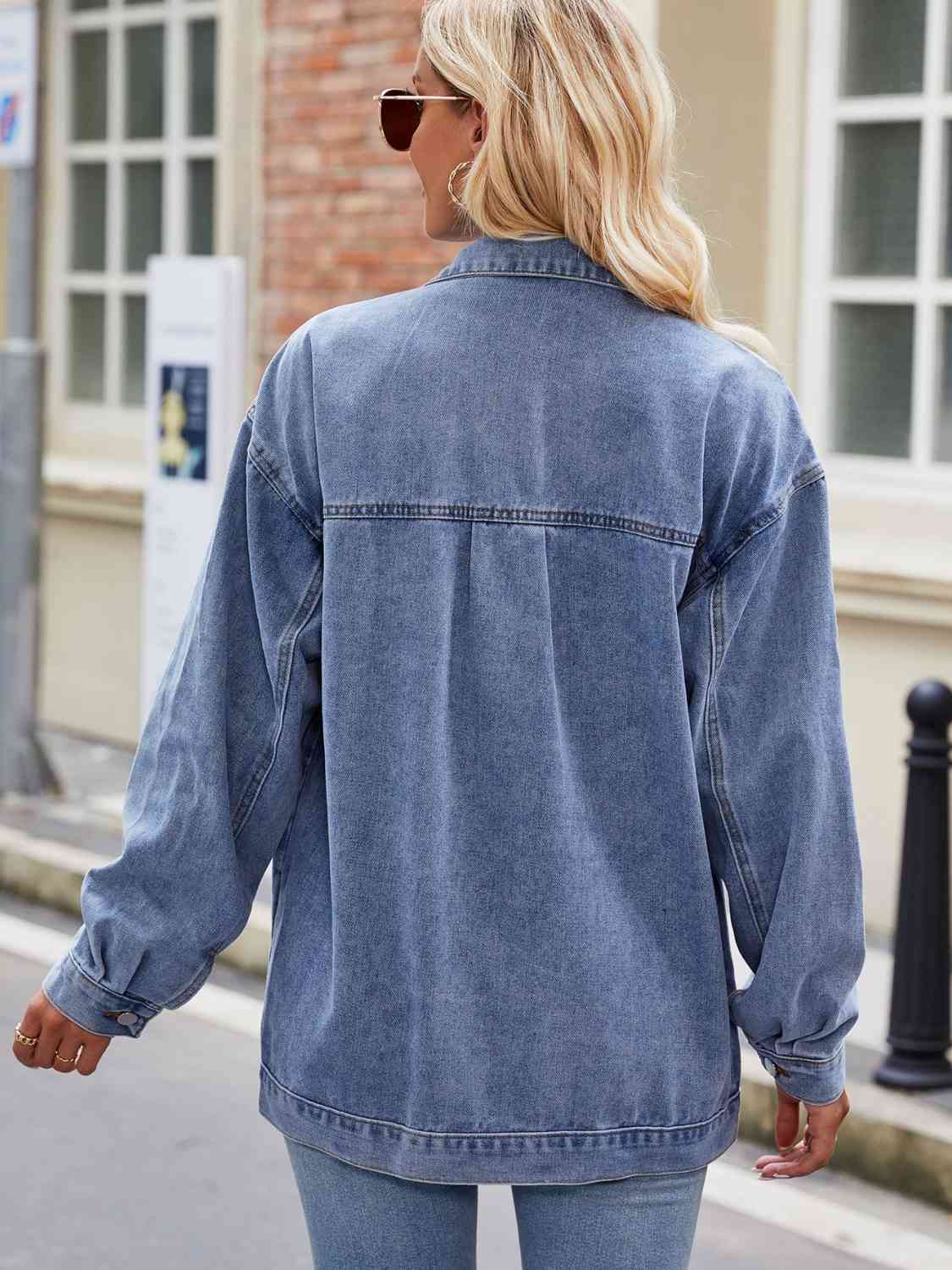 Button Up Denim Jacket with Pockets - TRENDMELO