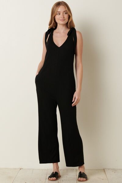 Mittoshop Rib Knit V-Neck Cross Back Jumpsuit - TRENDMELO