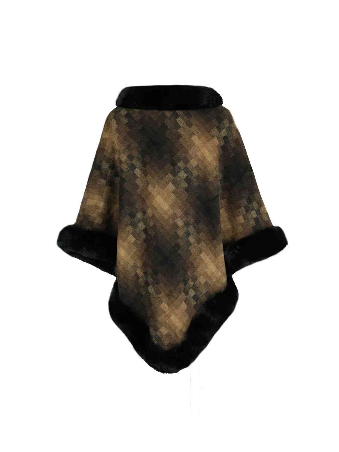 Faux Fur Trim Poncho - TRENDMELO