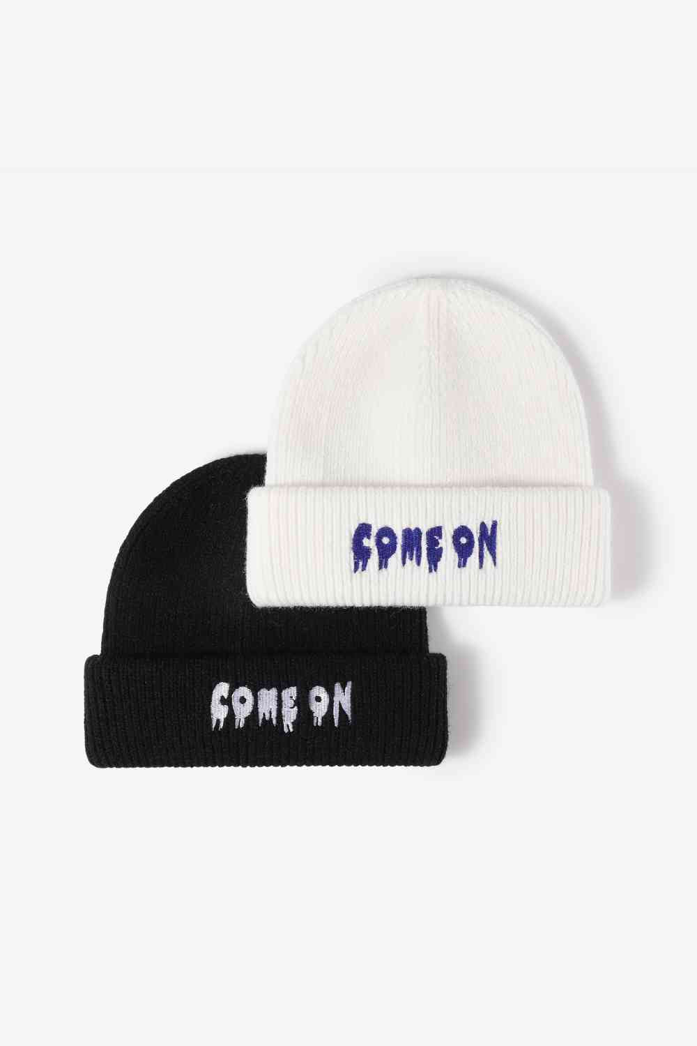 COME ON Embroidered Cuff Knit Beanie - TRENDMELO