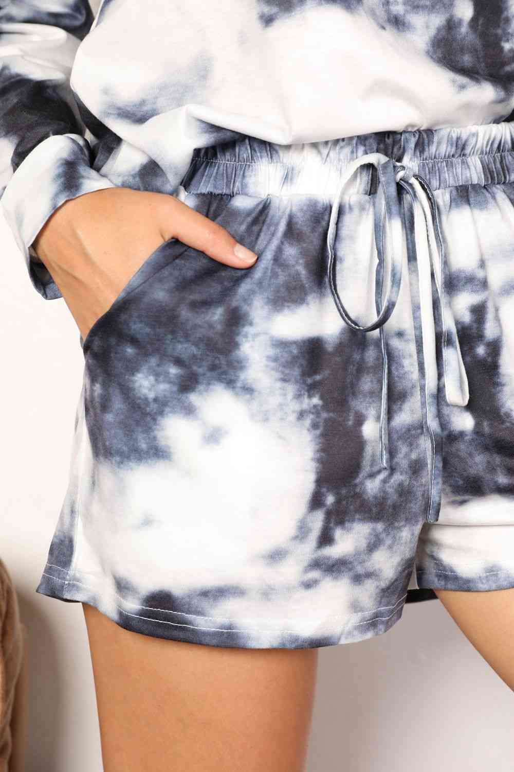 Double Take Tie-Dye Round Neck Top and Shorts Lounge Set - TRENDMELO