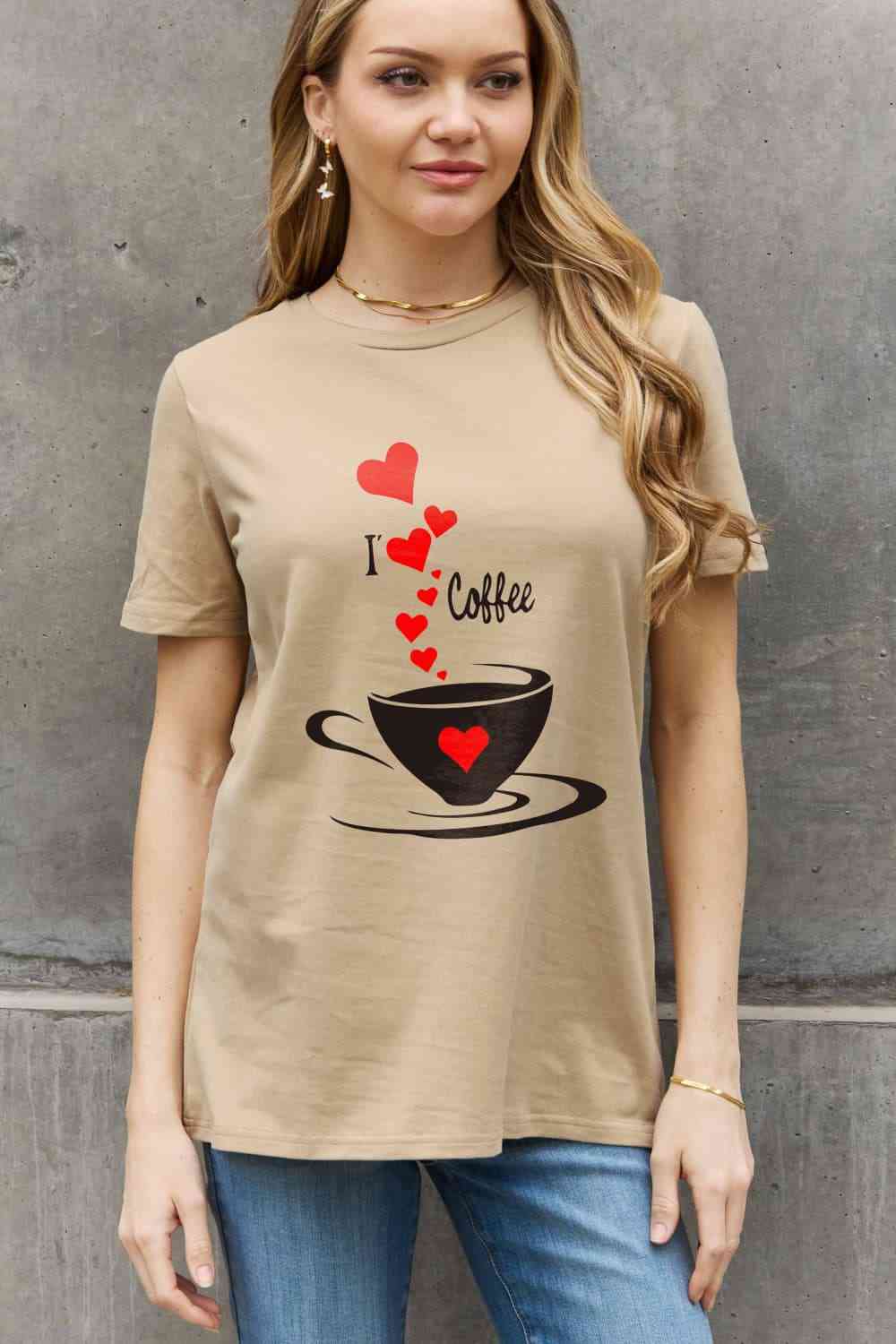 Simply Love Full Size I LOVE COFFEE Graphic Cotton Tee - TRENDMELO
