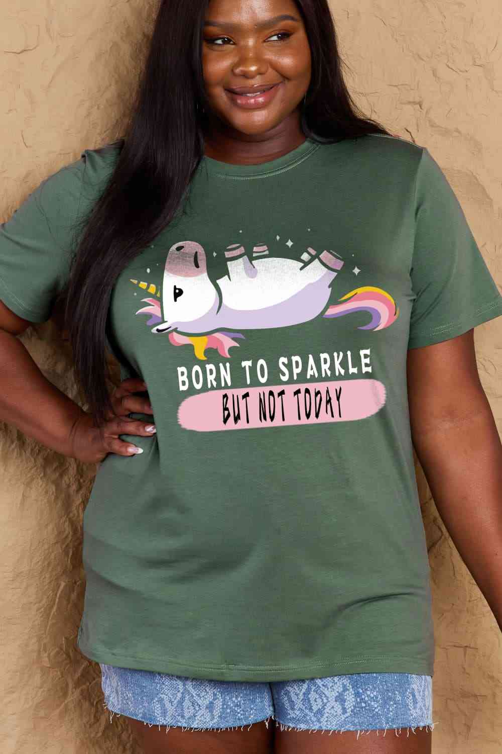 Simply Love Full Size BORN TO SPARKLE BUT NOT TODAY Graphic Cotton Tee - TRENDMELO