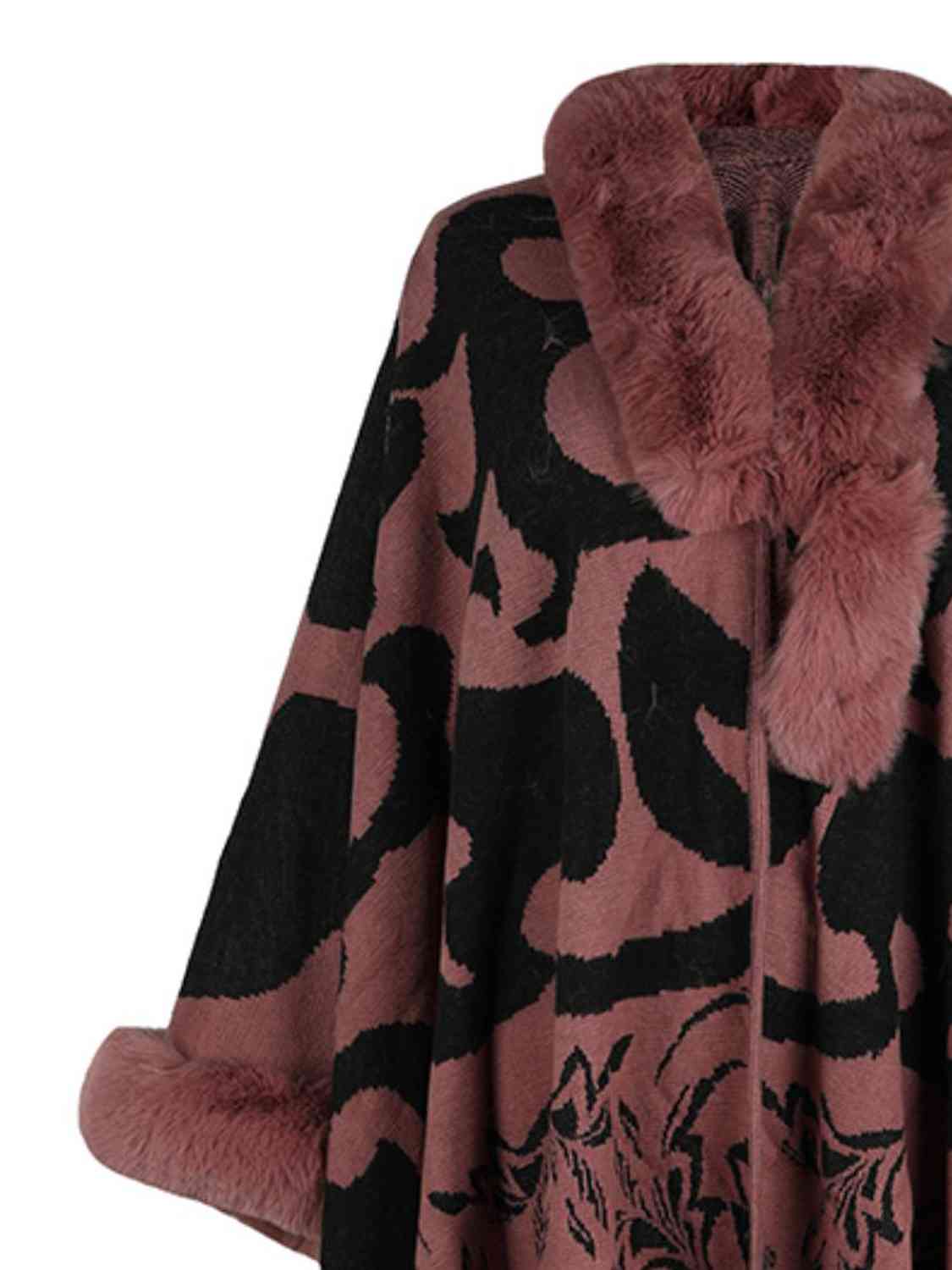 Faux Fur Trim Poncho - TRENDMELO