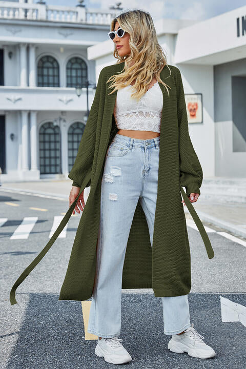 Tie Waist Longline Cardigan - TRENDMELO