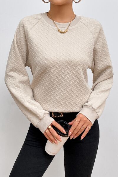 Texture Round Neck Long Sleeve Sweatshirt - TRENDMELO