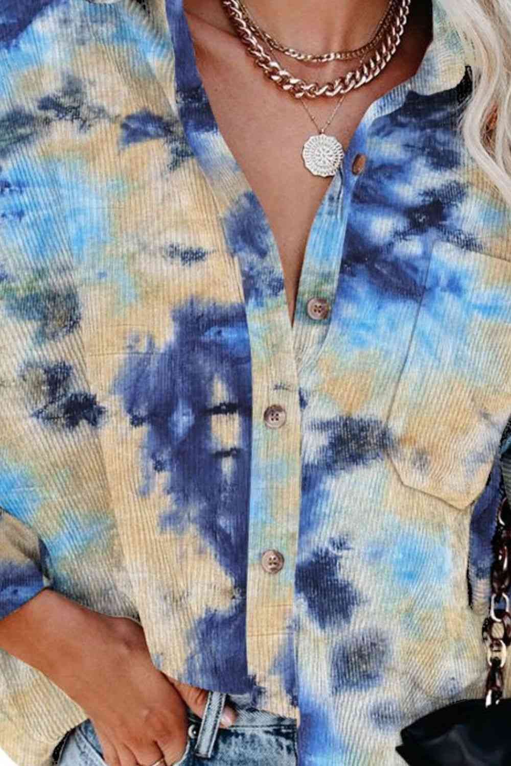 Tie-Dye Button Up Collared Neck Shirt - TRENDMELO