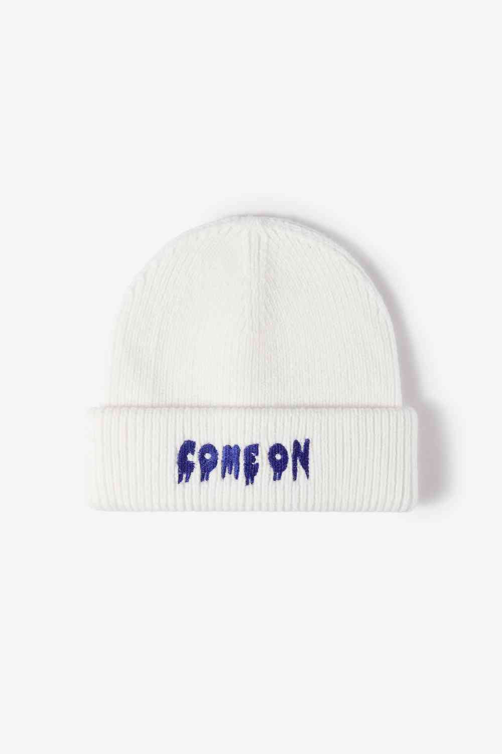 COME ON Embroidered Cuff Knit Beanie - TRENDMELO