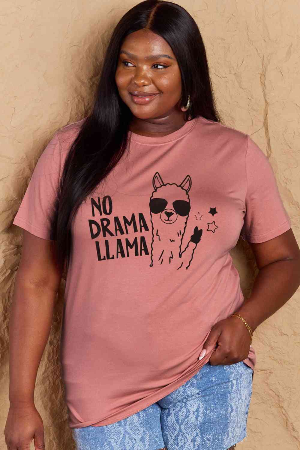 Simply Love Full Size NO DRAMA LLAMA Graphic Cotton Tee - TRENDMELO