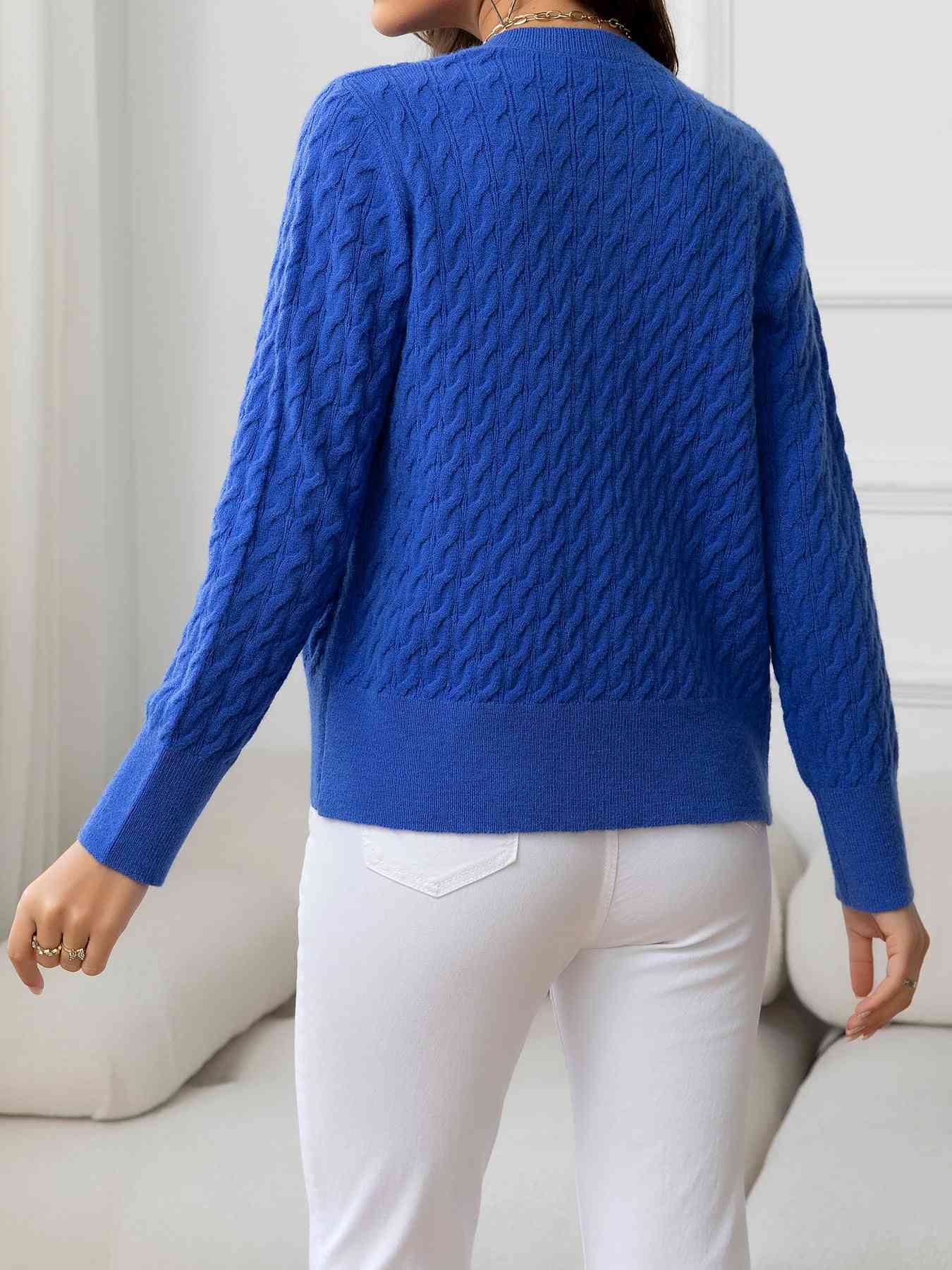 Round Neck Cable-Knit Buttoned Knit Top - TRENDMELO