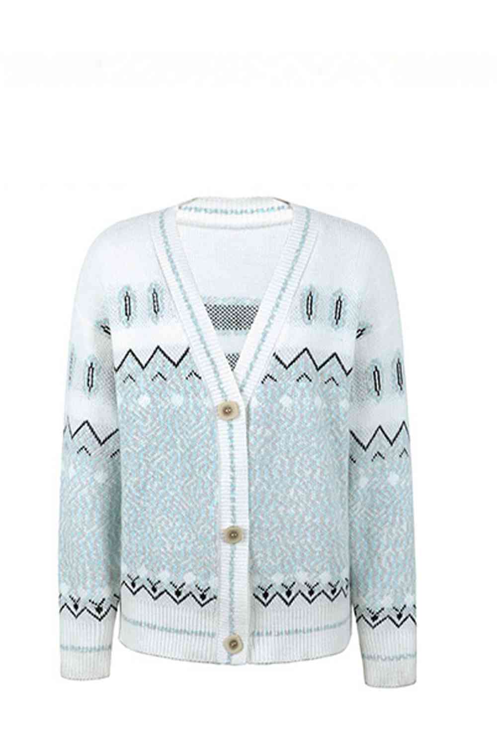 Printed V-Neck Buttoned Cardigan - TRENDMELO