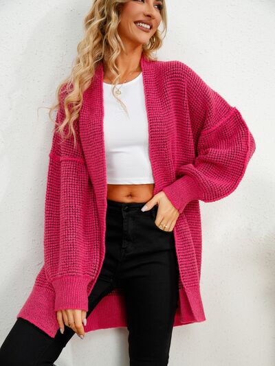 Open Front Dropped Shoulder Cardigan - TRENDMELO