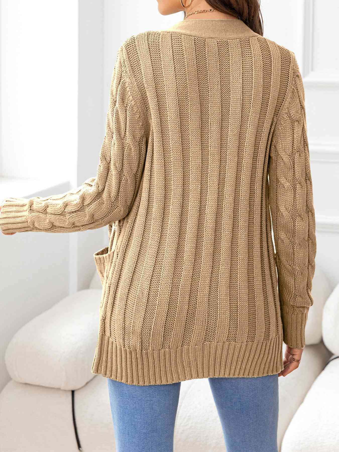 Button Down Cable-Knit Cardigan - TRENDMELO