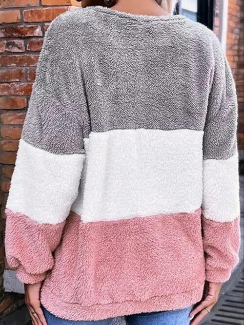 Color Block Round Neck Long Sleeve Sweatshirt - TRENDMELO