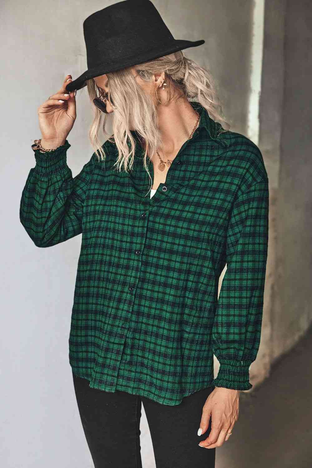 Plaid Button Front Dropped Shoulder Shirt - TRENDMELO