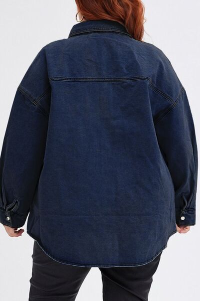 Plus Size Snap Down Pocketed Denim Jacket - TRENDMELO