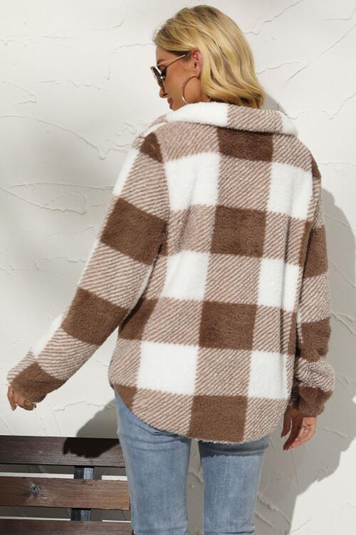 Plaid Half Zip Long Sleeve Sweatshirt - TRENDMELO