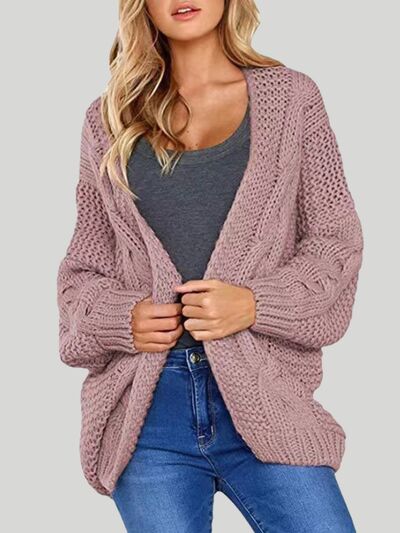 Open Front Cable-Knit Cardigan - TRENDMELO