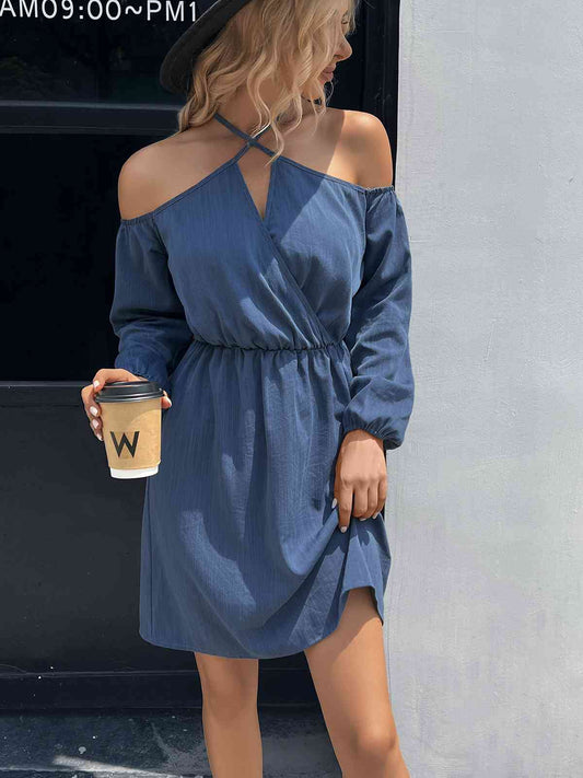 Cold-Shoulder Crisscross Mini Dress - TRENDMELO