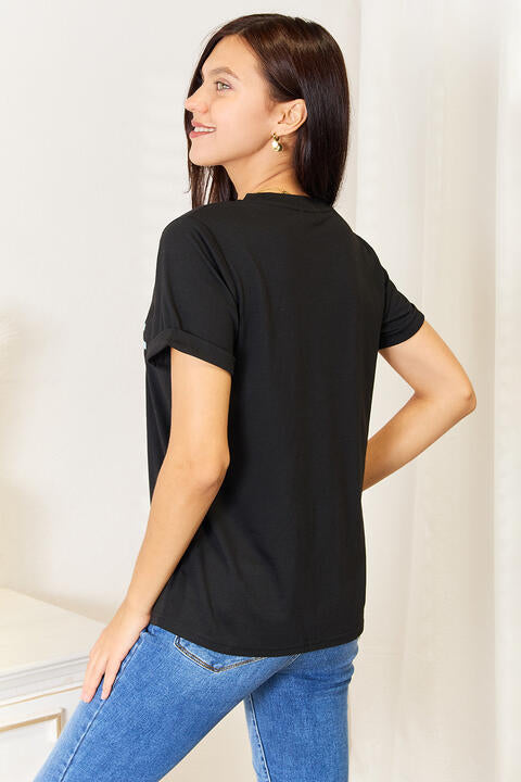 Simply Love Slogan Graphic Cuffed Sleeve T-Shirt - TRENDMELO