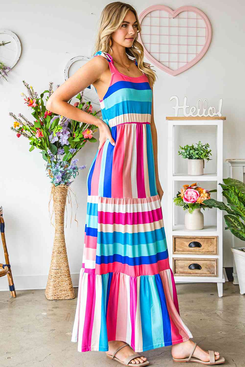 Striped Sleeveless Maxi Dress - TRENDMELO