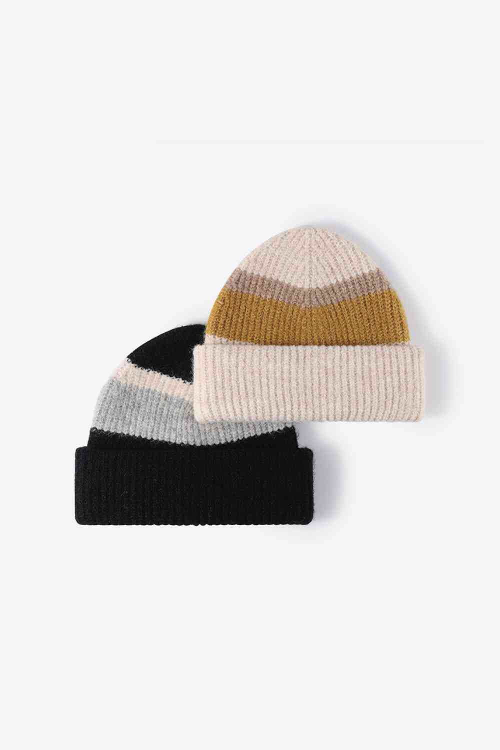 Tricolor Cuffed Knit Beanie - TRENDMELO