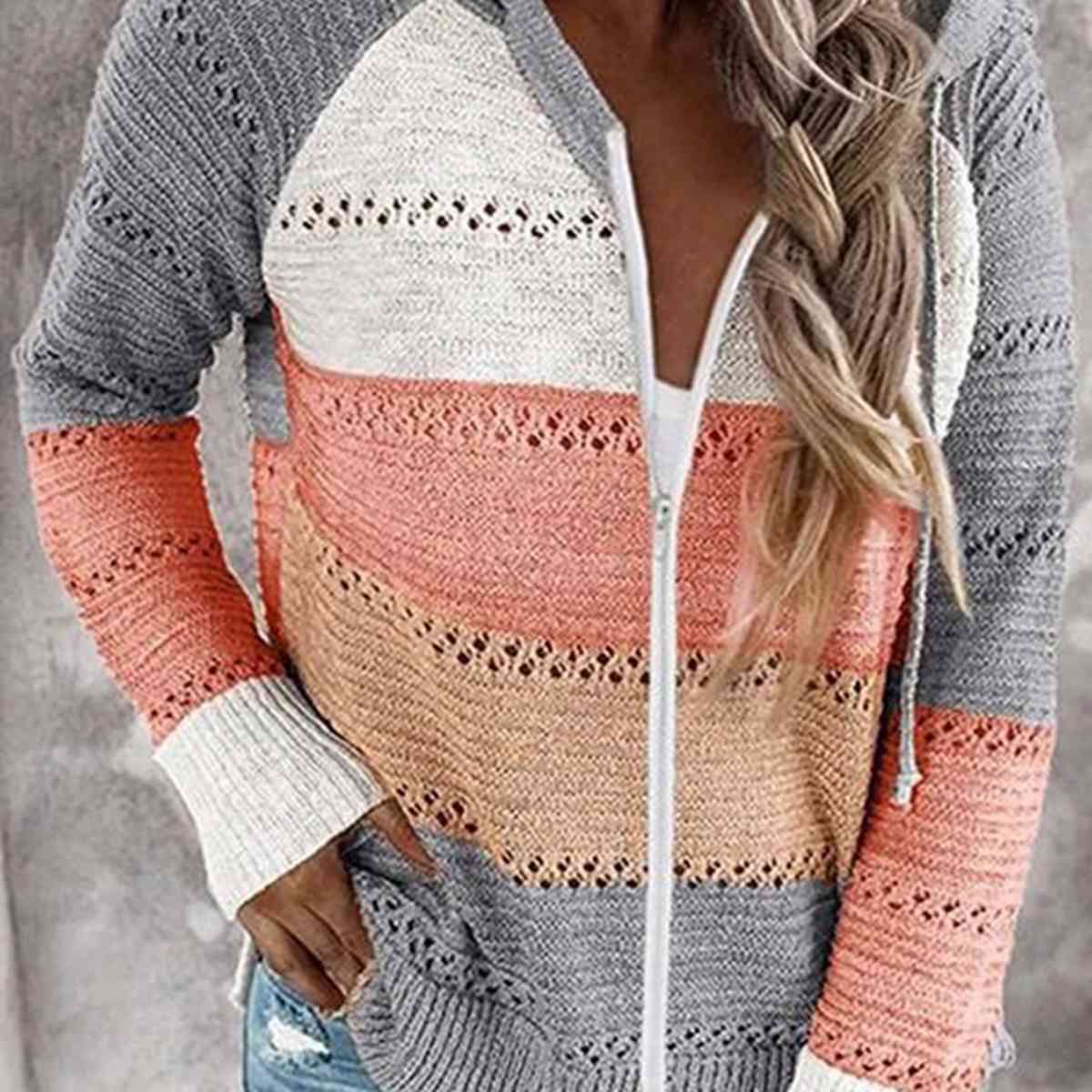 Color Block Drawstring Hooded Sweater - TRENDMELO