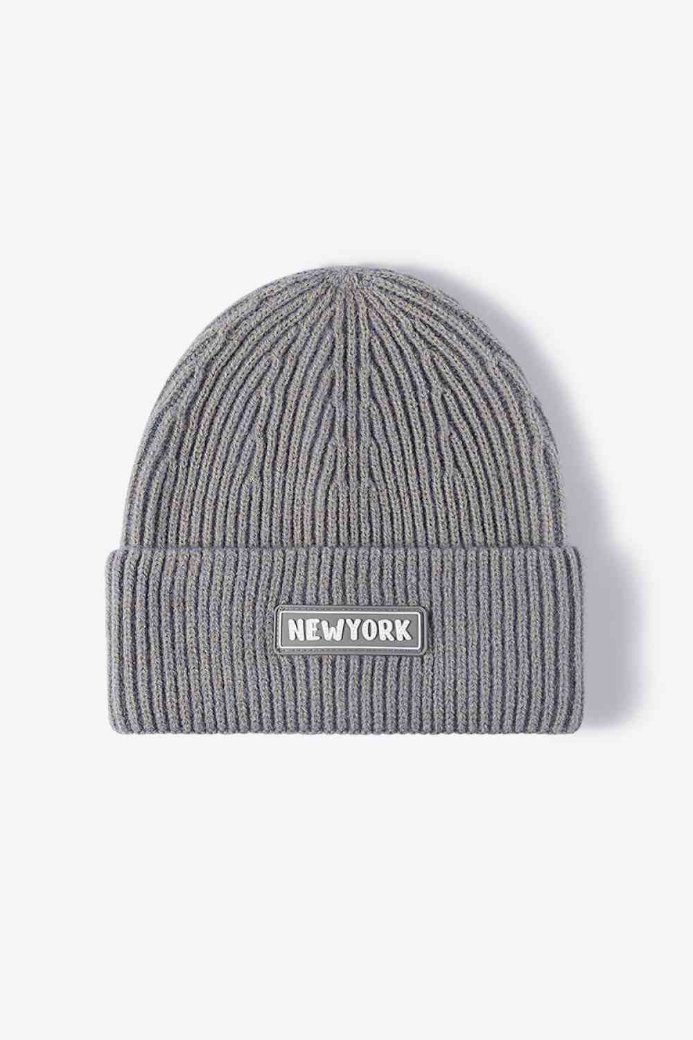 NEWYORK Patch Rib-Knit Cuffed Beanie - TRENDMELO