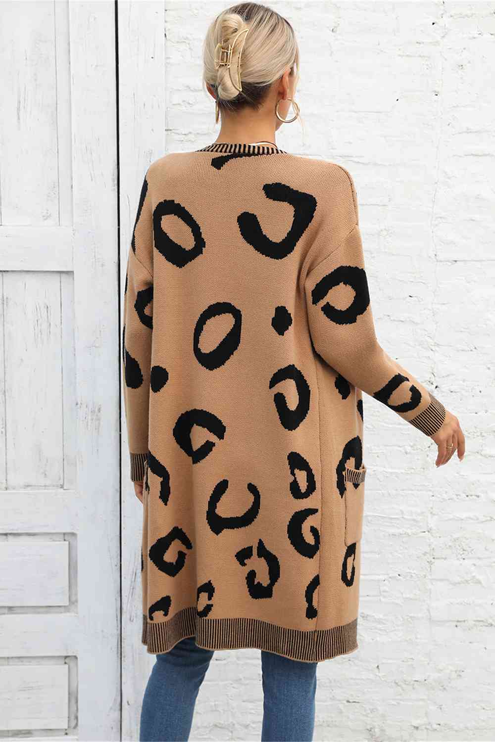 Printed Long Sleeve Cardigan with Pockets - TRENDMELO