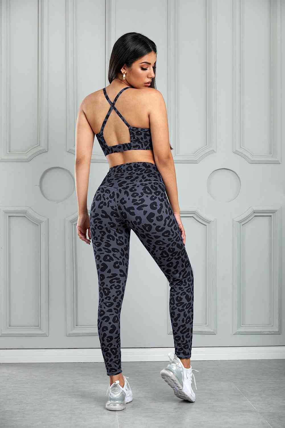 Leopard Cutout Sports Bra and Leggings Set - TRENDMELO