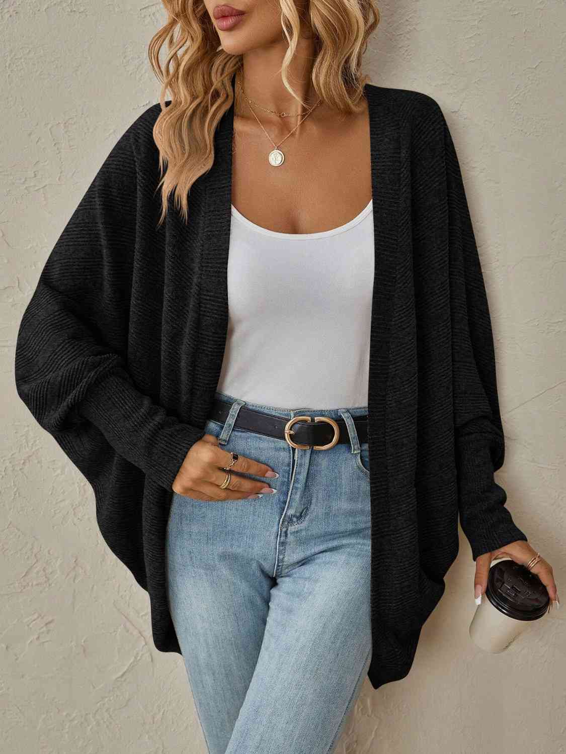 Open Front Dropped Shoulder Cardigan - TRENDMELO