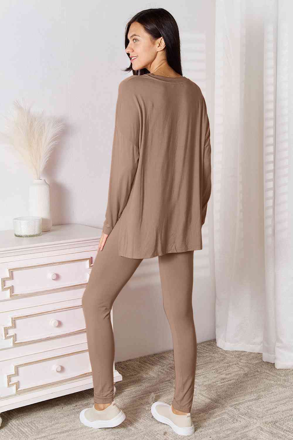 Basic Bae Full Size V-Neck Soft Rayon Long Sleeve Top and Pants Lounge Set - TRENDMELO