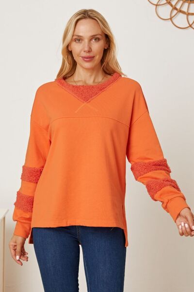 Slit Round Neck Dropped Shoulder Sweatshirt - TRENDMELO