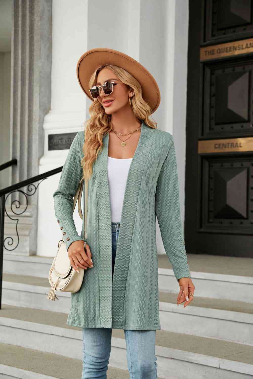 Long Sleeve Open Front Cardigan - TRENDMELO