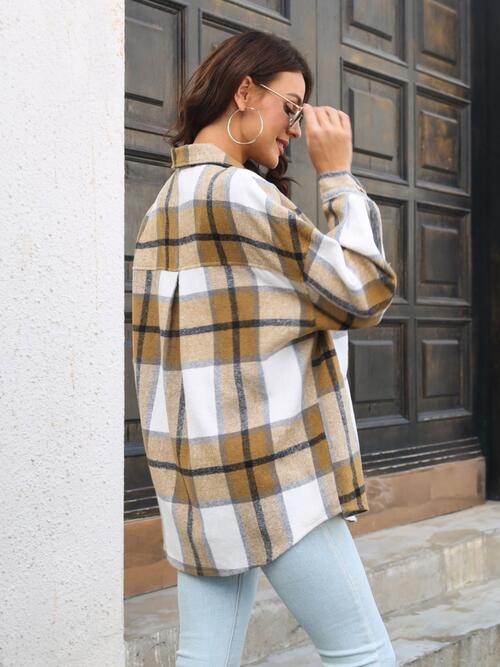 Plaid Button Up Collared Neck Long Sleeve Shirt - TRENDMELO