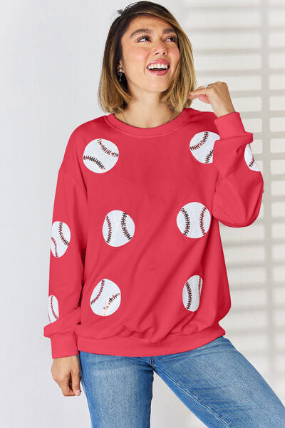 Sequin Ball Round Neck Dropped Shoulder Sweatshirt - TRENDMELO