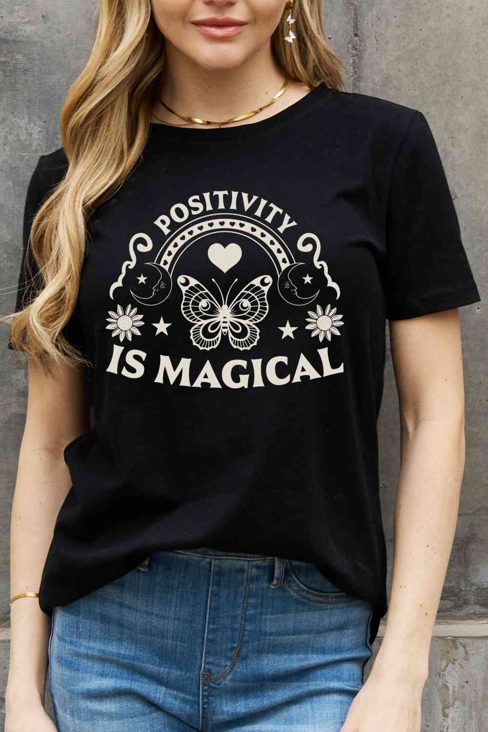 Simply Love Simply Love Full Size POSITIVITY IS MAGICAL Graphic Cotton Tee - TRENDMELO