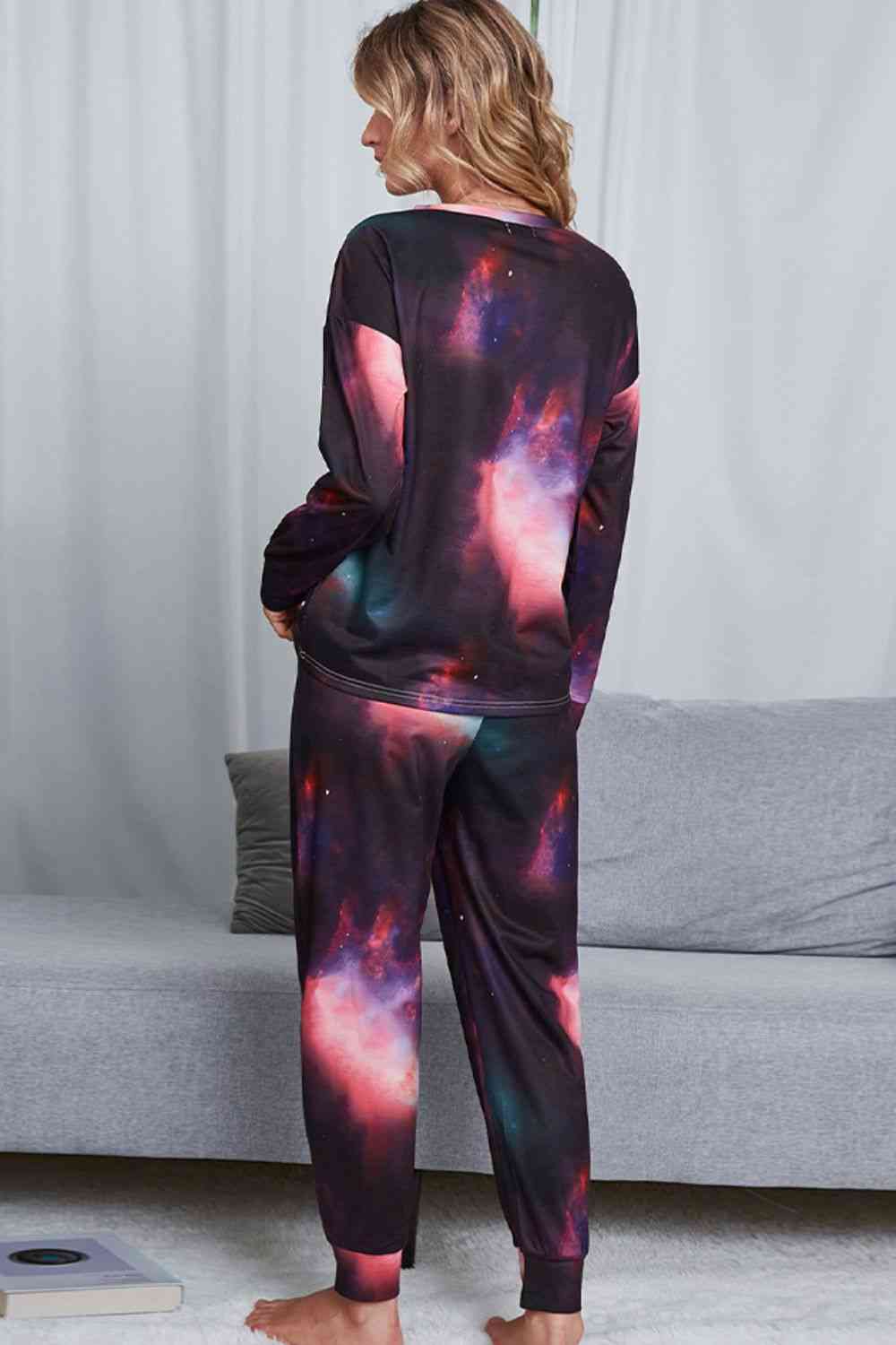 Tie-Dye Crewneck Top and Drawstring Waist Joggers Lounge Set - TRENDMELO