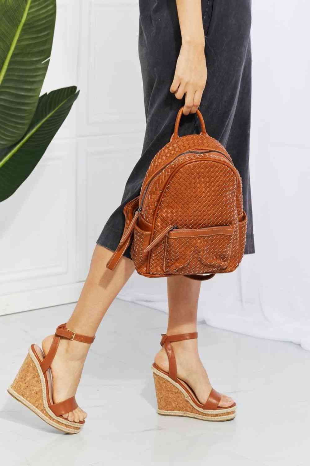 SHOMICO Certainly Chic Faux Leather Woven Backpack - TRENDMELO