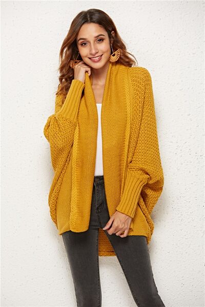 Open Front Batwing Sleeve Cardigan - TRENDMELO