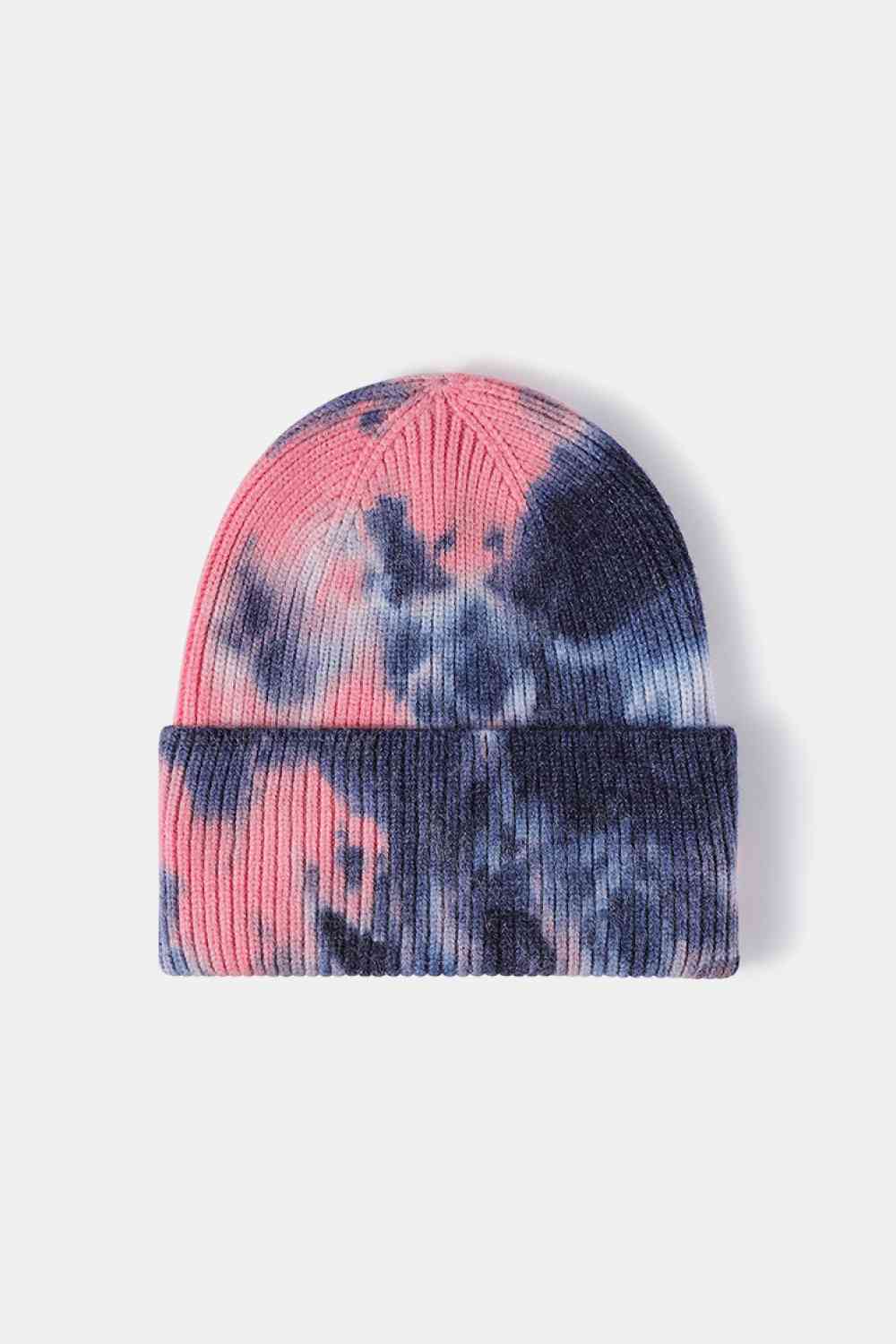 Tie-Dye Cuffed Rib-Knit Beanie Hat - TRENDMELO