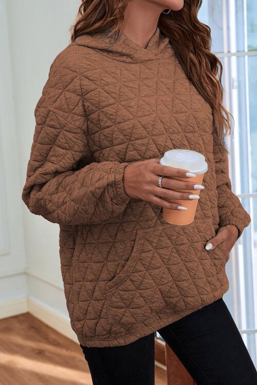 Quilted Long Sleeve Hoodie with Pocket - TRENDMELO