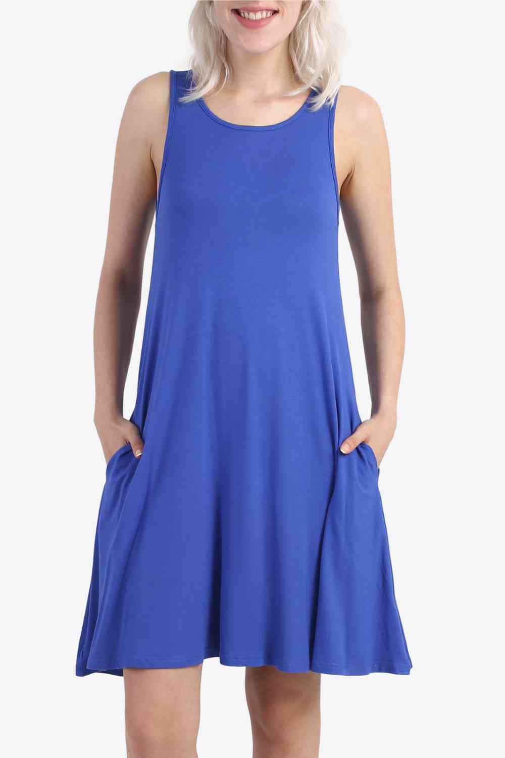 Cutout Scoop Neck Sleeveless Dress with Pockets - TRENDMELO