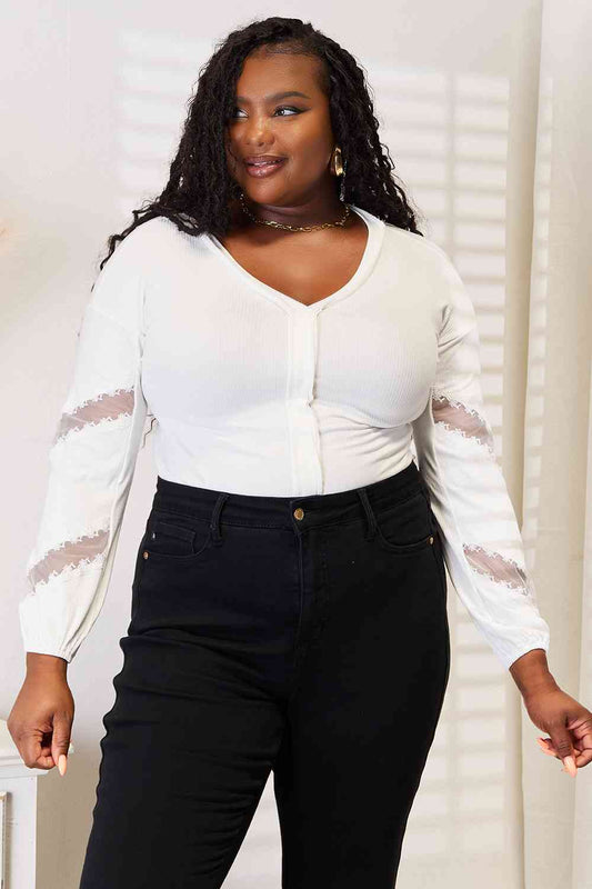 Double Take V-Neck Dropped Shoulder Blouse - TRENDMELO