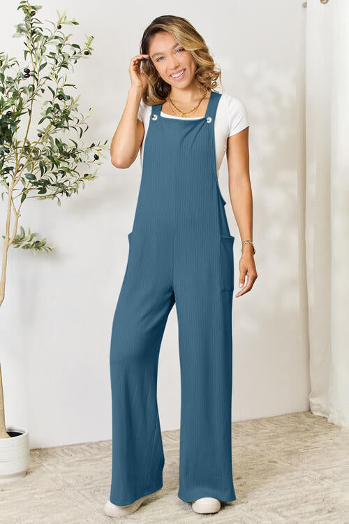 Double Take Full Size Wide Strap Overall with Pockets - TRENDMELO