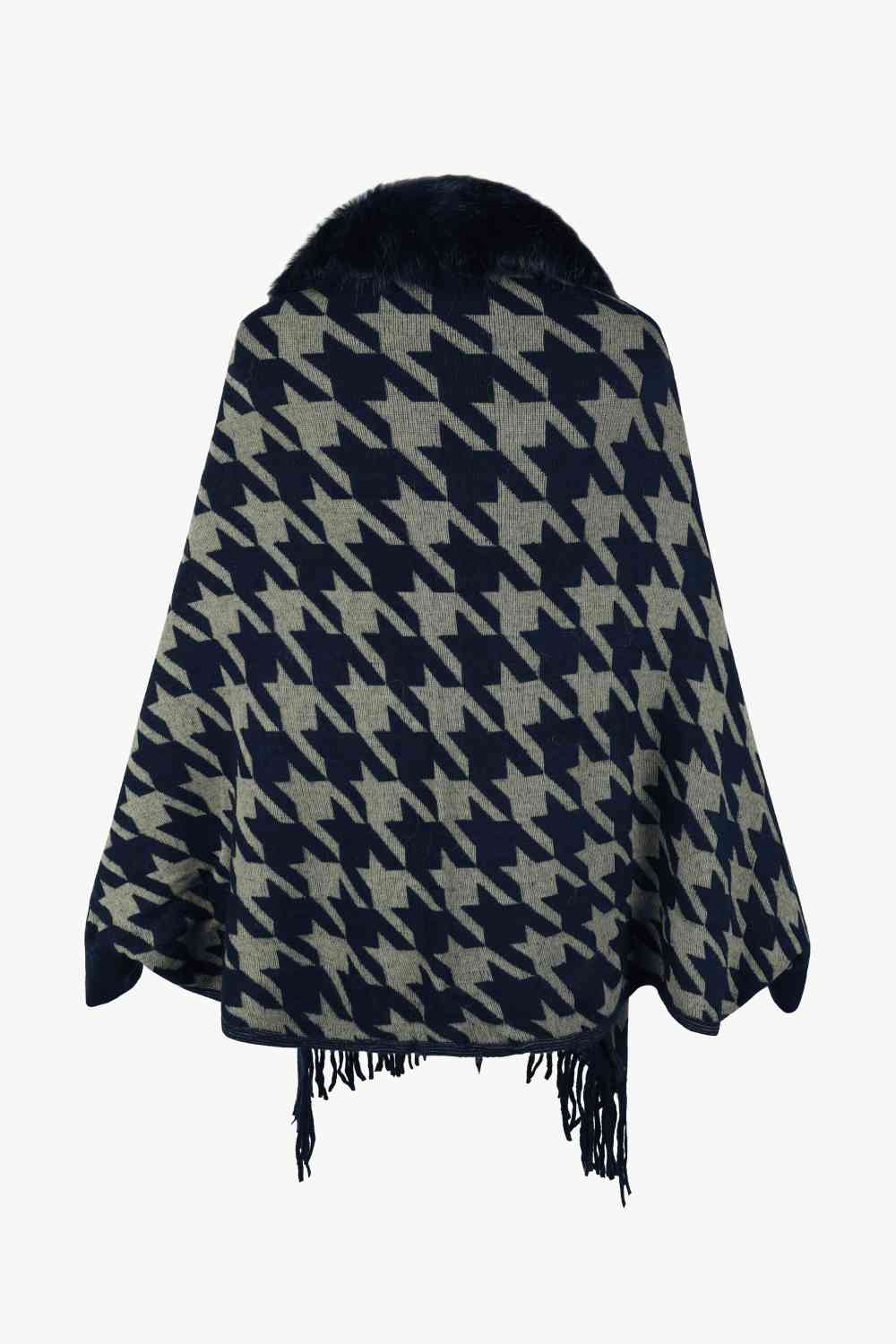 Houndstooth Fringe Hem Poncho - TRENDMELO