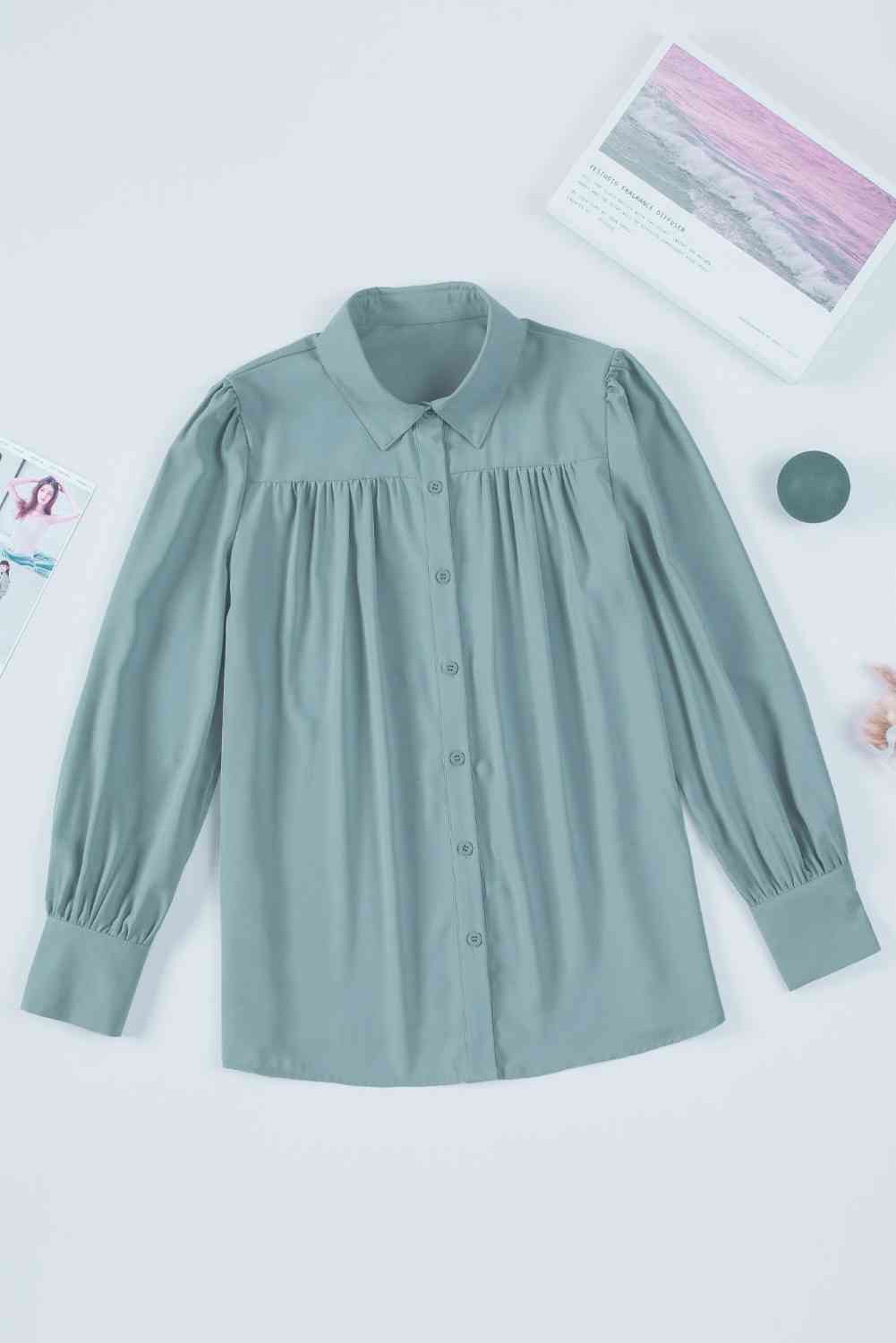 Gathered Detail Puff Sleeve Shirt - TRENDMELO