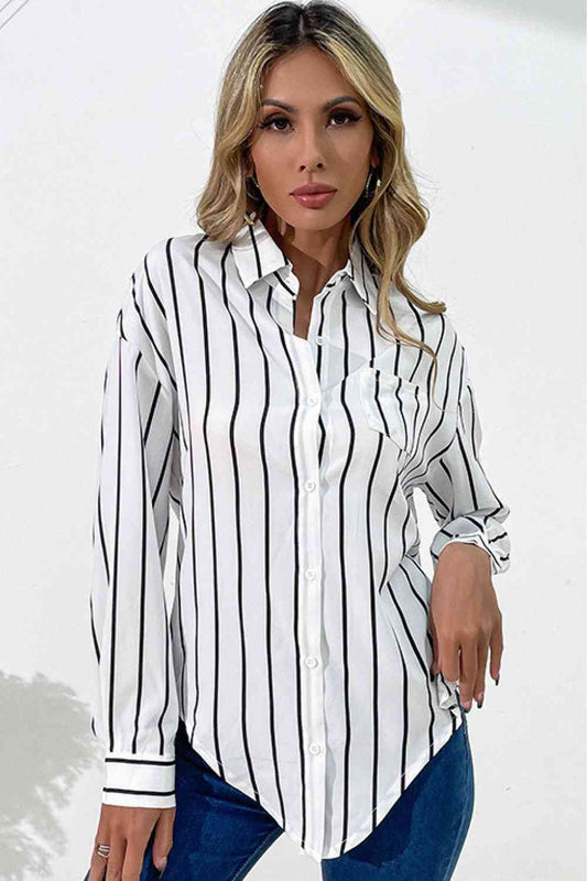 Vertical Stripes Button Down Shirt - TRENDMELO