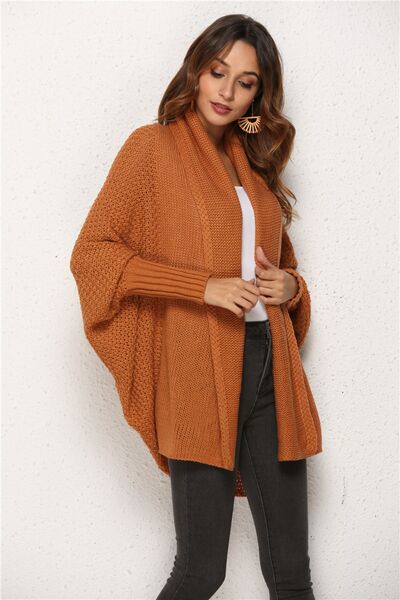 Open Front Batwing Sleeve Cardigan - TRENDMELO