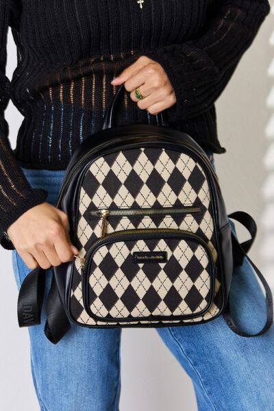 David Jones Argyle Pattern PU Leather Backpack - TRENDMELO